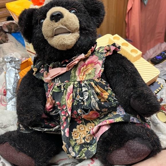 VINTAGE BLACK TEDDY BEAR ARTIST BEAVER VALLEY ZOES FRIENDS MOLLY DOLL DRESS  16\"